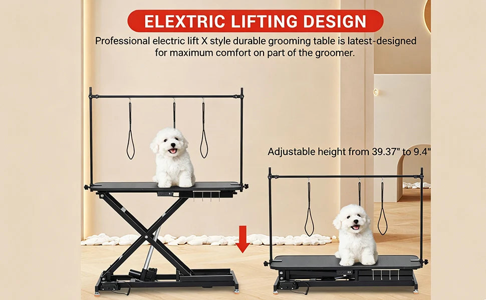 Electric Dog Grooming Table, Height Adjustable Pet Grooming Table with Arm, 264LBS Capacity, Anti-Slip Top & Tool Organizer, for Home/Professional Use, Black