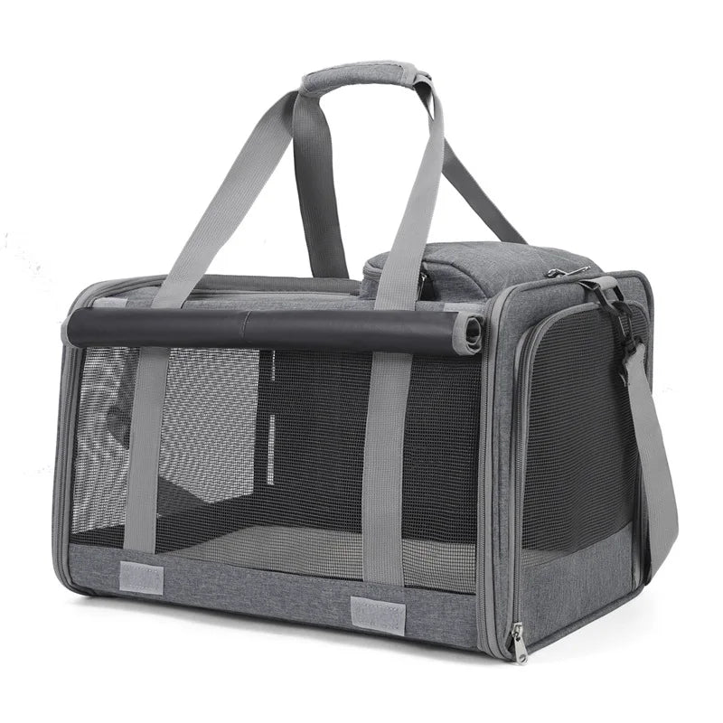 Portable Expandable Small Dog Travel Bag Soft-Sided Transparent Breathable Lightweight Handheld or Crossbody Outdoor Pet Bag Stylish