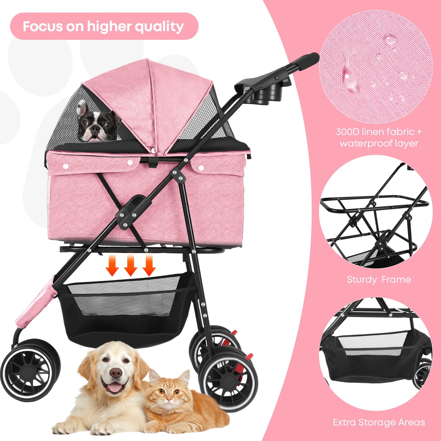 Pet Stroller For Small Dogs, Travel Portable Dog Stroller, Foldable Dog Carrier Strolling