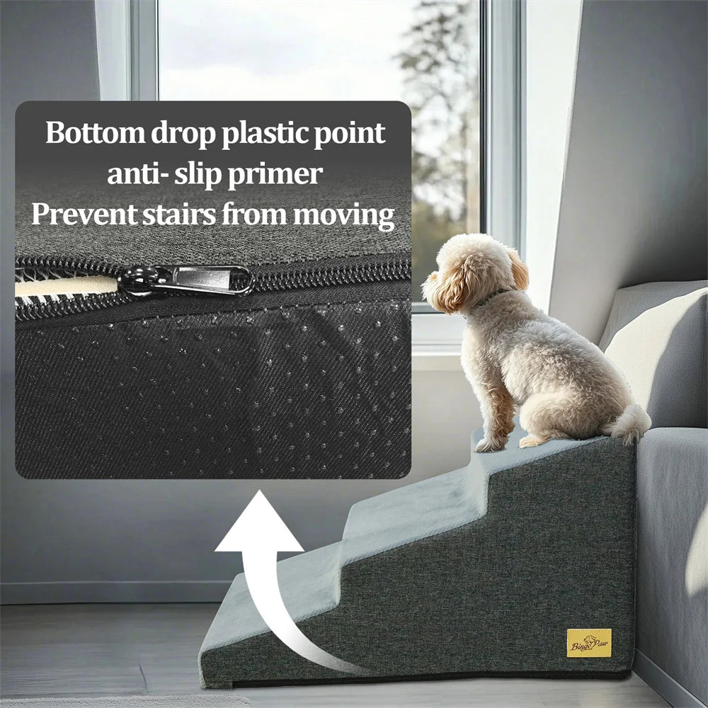 Small Dog Stairs, Ramp, Ladder High-Density Foam Sponge Dogs Sofa Removable and Washable Training Pet Ramp Stairs 3/4/5 Steps