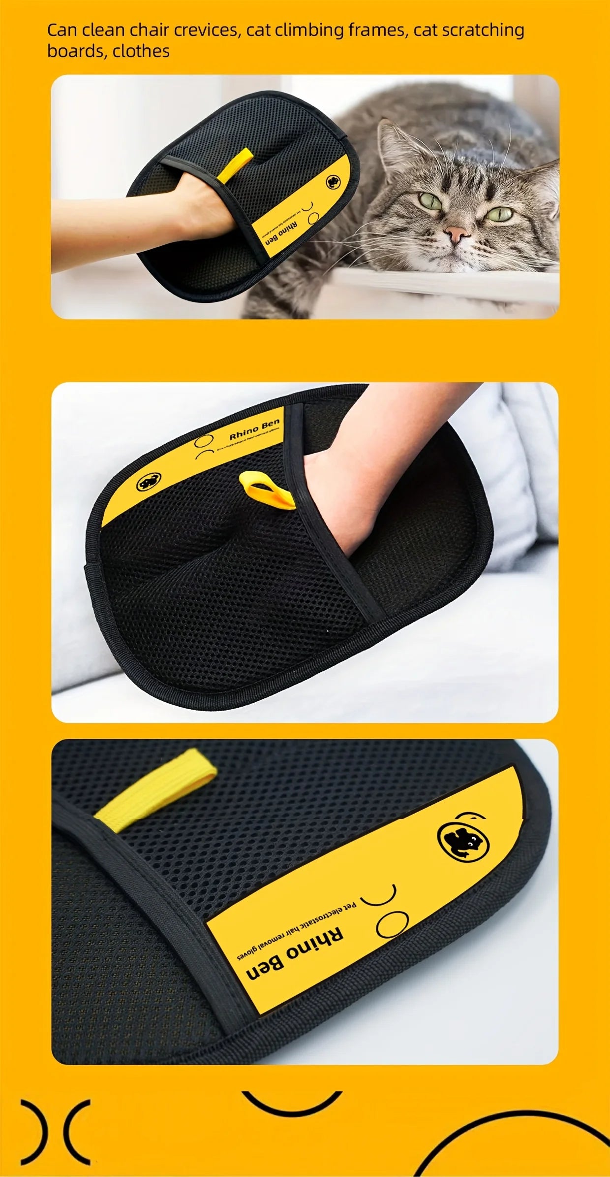 2-Piece Pet Hair Removal Gloves – Double-Sided Glove Style Brushes, Anti-Shedding Grooming Gloves, Grooming Supplies