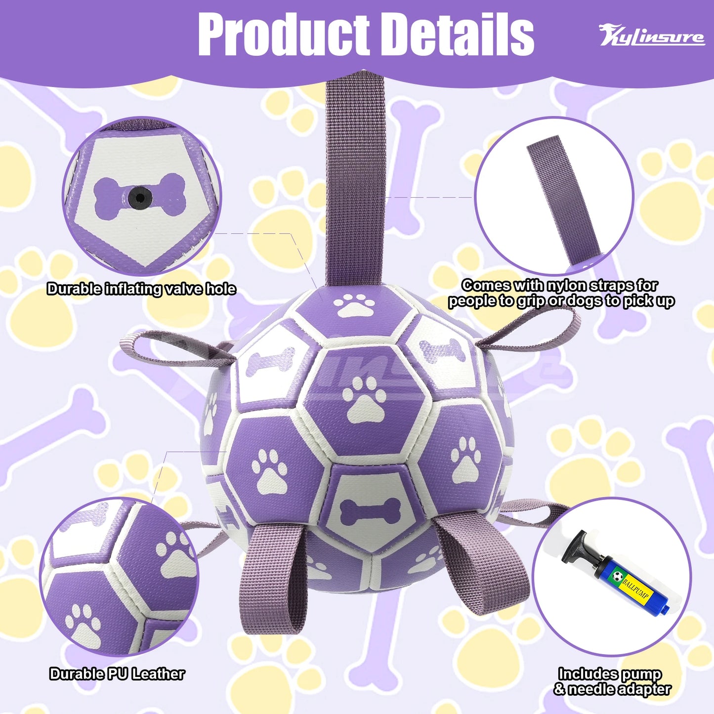 Small Dog Toy Soccer Ball with Straps, Interactive Dog Toys for Tug of War, Puppy Birthday Gifts, Water Toy, Durable Dog Balls