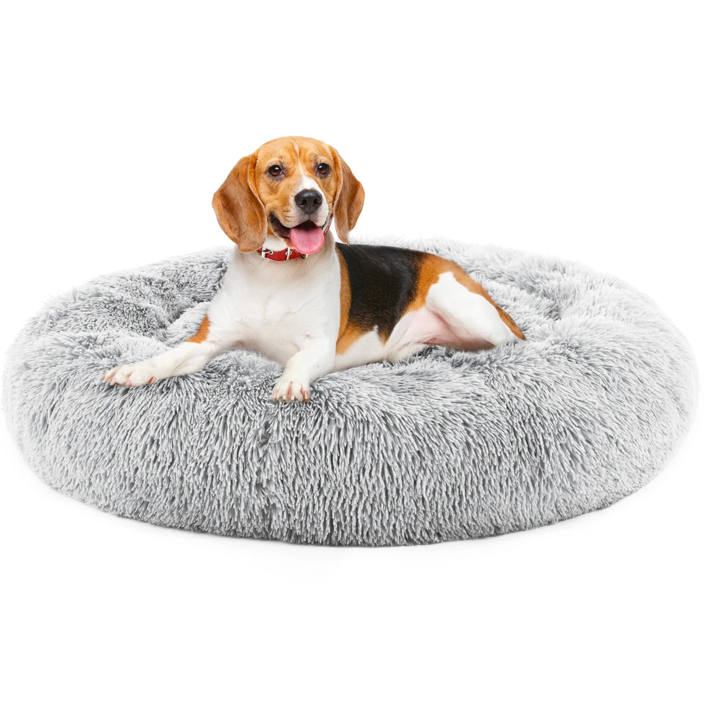 Calming Dog Bed for Small to Large Dogs Washable Pet Bed Anti-Slip Round Fluffy Plush Faux Fur Dog Bed