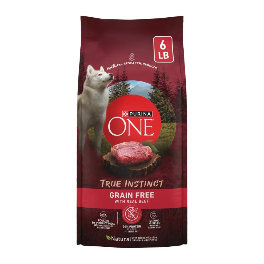 Grain Free Natural High Protein Dog Food Formula True Instinct with Real Beef with Added Vitamins, Minerals and Nutrients, 6 lb