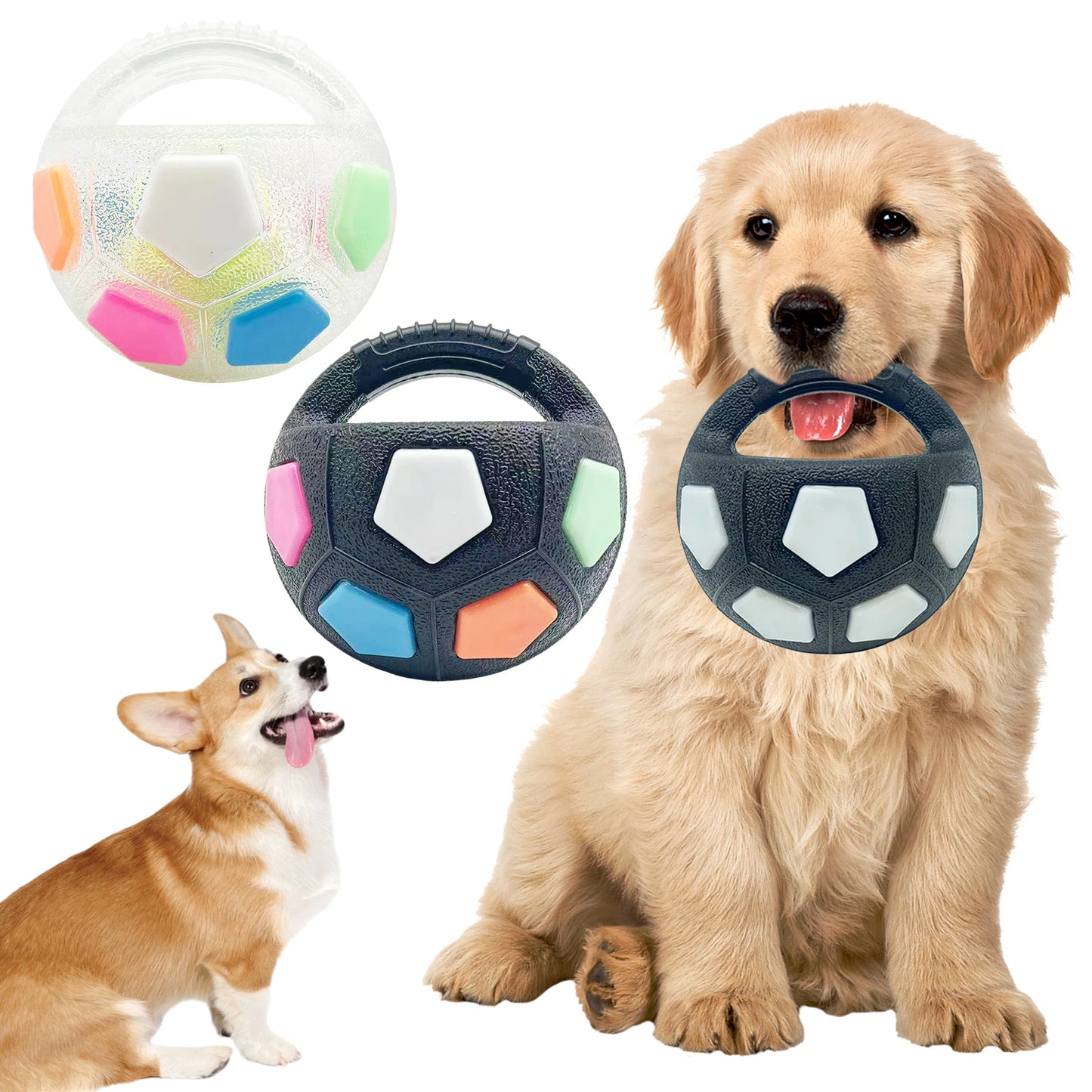 Dog Calming Ball with Handle Football Shape Interactive Squeaky Toy for Small Medium Large Breeds