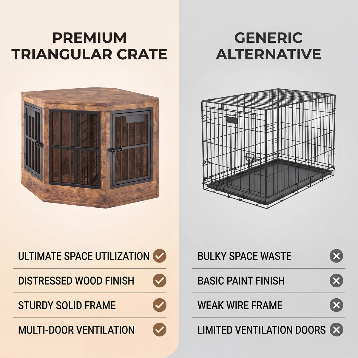 Corner Dog Crate Furniture Modern Indoor Dog Cage Decorative Pet House TV Stand for Medium and Large Sized Dogs Kennel Brown