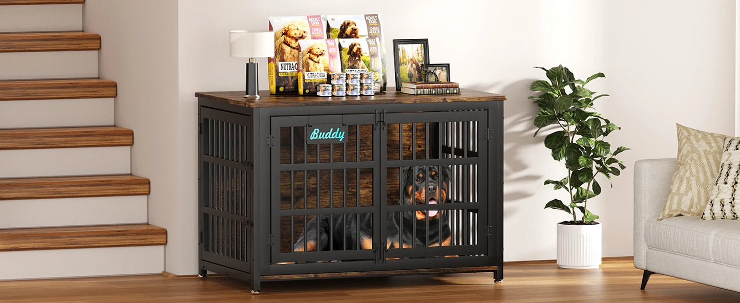 Dog Crate Furniture with Casters, Heavy Duty Dog Kennel Indoor for Small to Large Dogs, Decorate House as TV Stand, Bedside Table