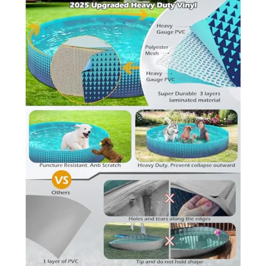 Foldable Dog Kiddie Pool - Hard Plastic Paddling Pool Toddler Baby Swimming Pools for Backyard Collapsible Whelping Box Pet Dog