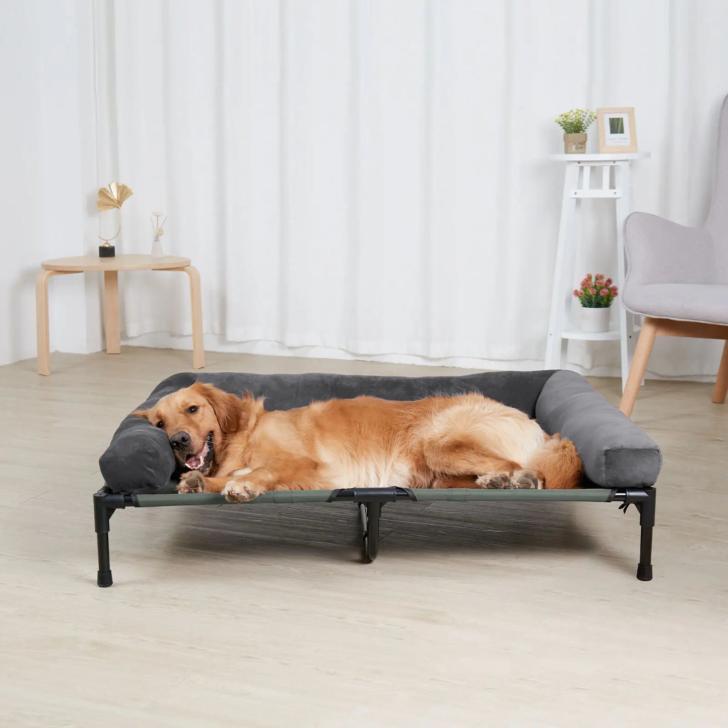 Dog Bed for Dogs Indoor Outdoor Elevated Pet Lounger Bed with Detachable Plush Bolster Cooling  Summer L XL 2XL