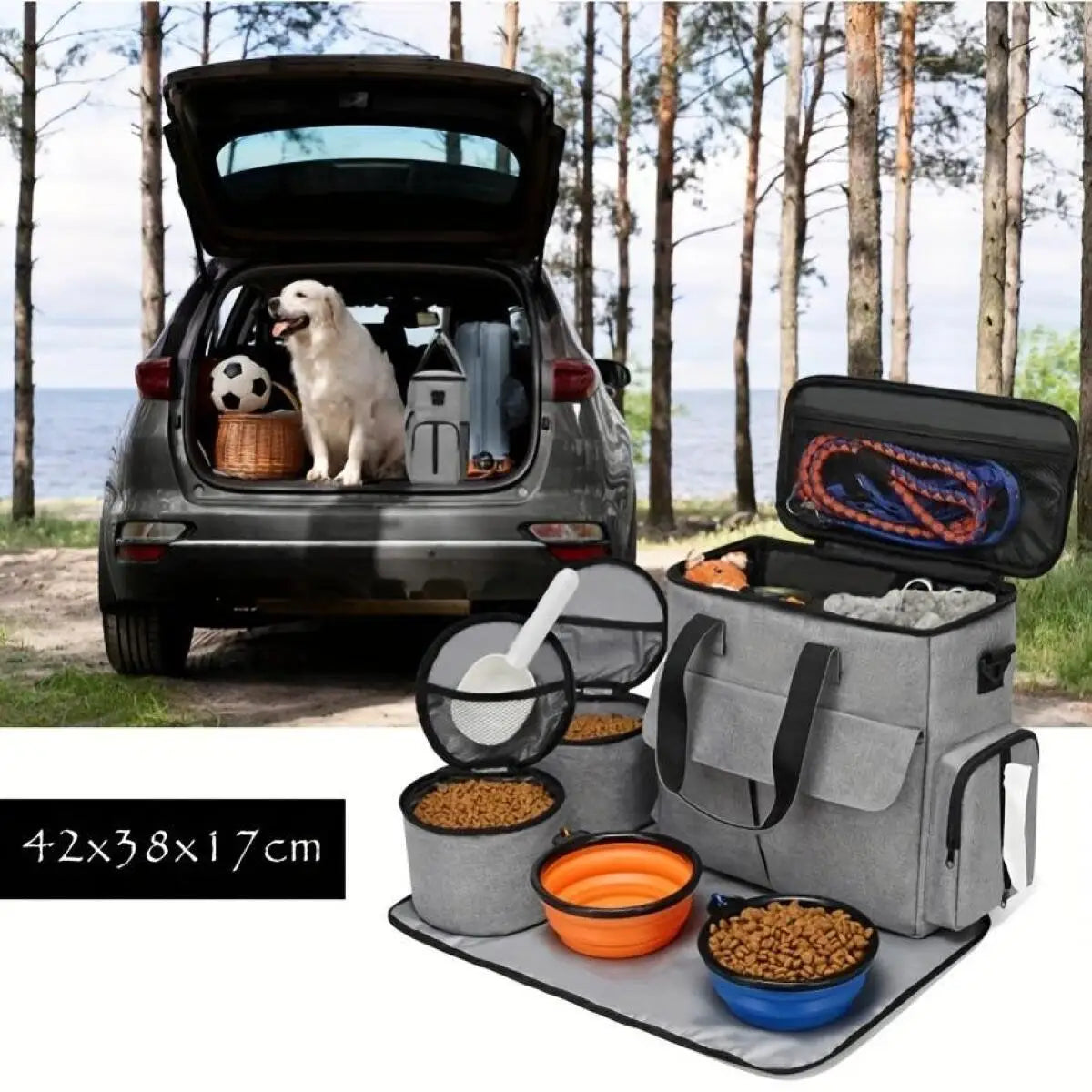 Travel Bag Set Airline Approved Dog Travel Organizer Weekend Tote Multi Function Pockets Supplies Bowls Containers