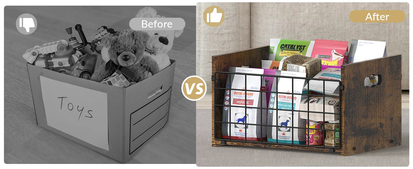 Metal Dog Toy Basket Organizer Wooden Pet Storage Box for Puppy/Small Dogs Multi-Purpose Chest for small dog toys
