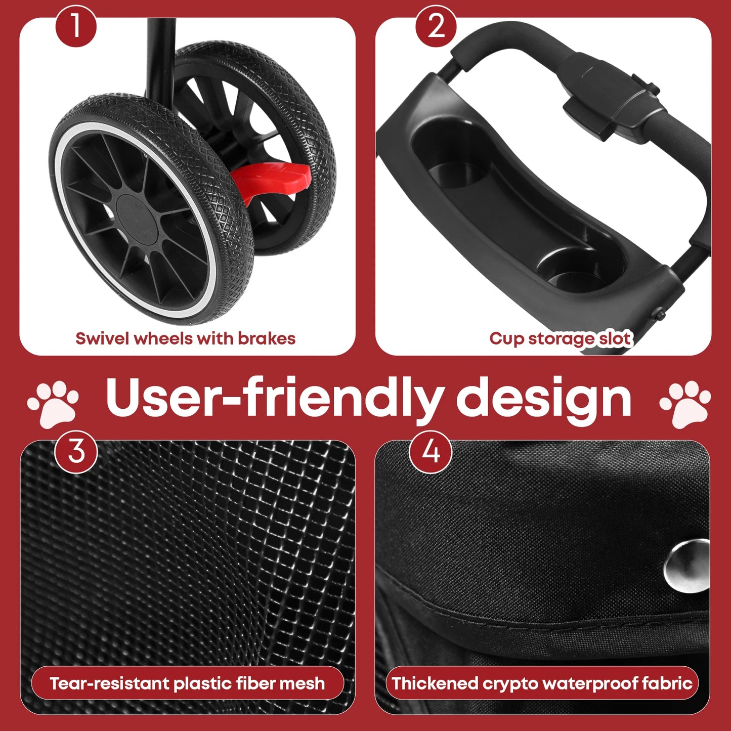 Pet Stroller For Small Medium Dogs 3 Wheels Foldable with Breathable Mesh Canopy Pet Travel Carrier Suitable Outdoor Travel