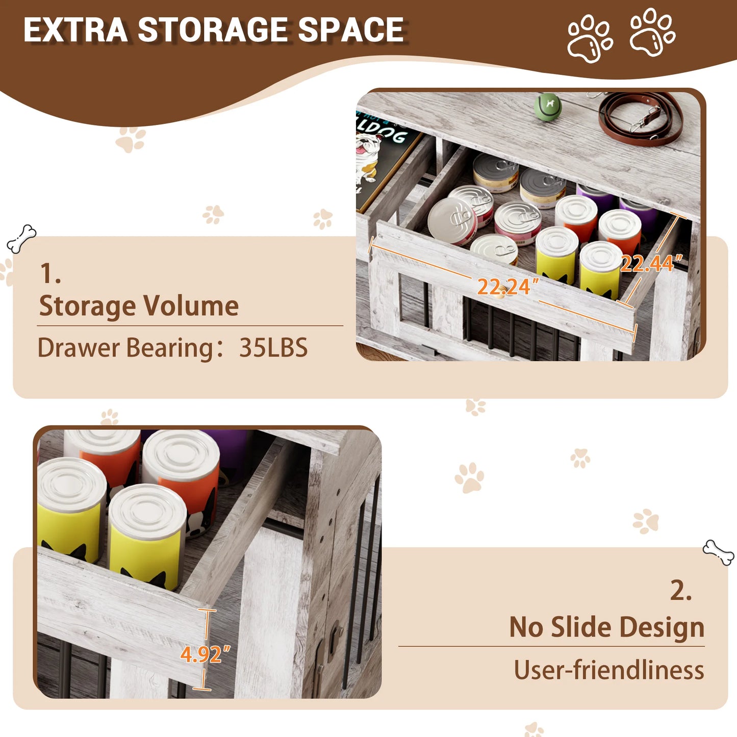 Dog Furniture Crate, 47" Large Dog Crate Furniture with 2 Storage Drawers & Removable Divider for Large Medium Small Dogs