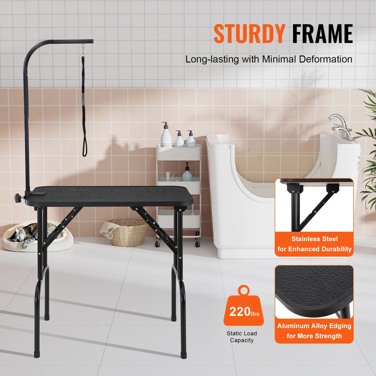 Pet Grooming Table Two Arms with Clamp Dog Station Foldable Pets Stand for Small Dogs with Grooming Loop