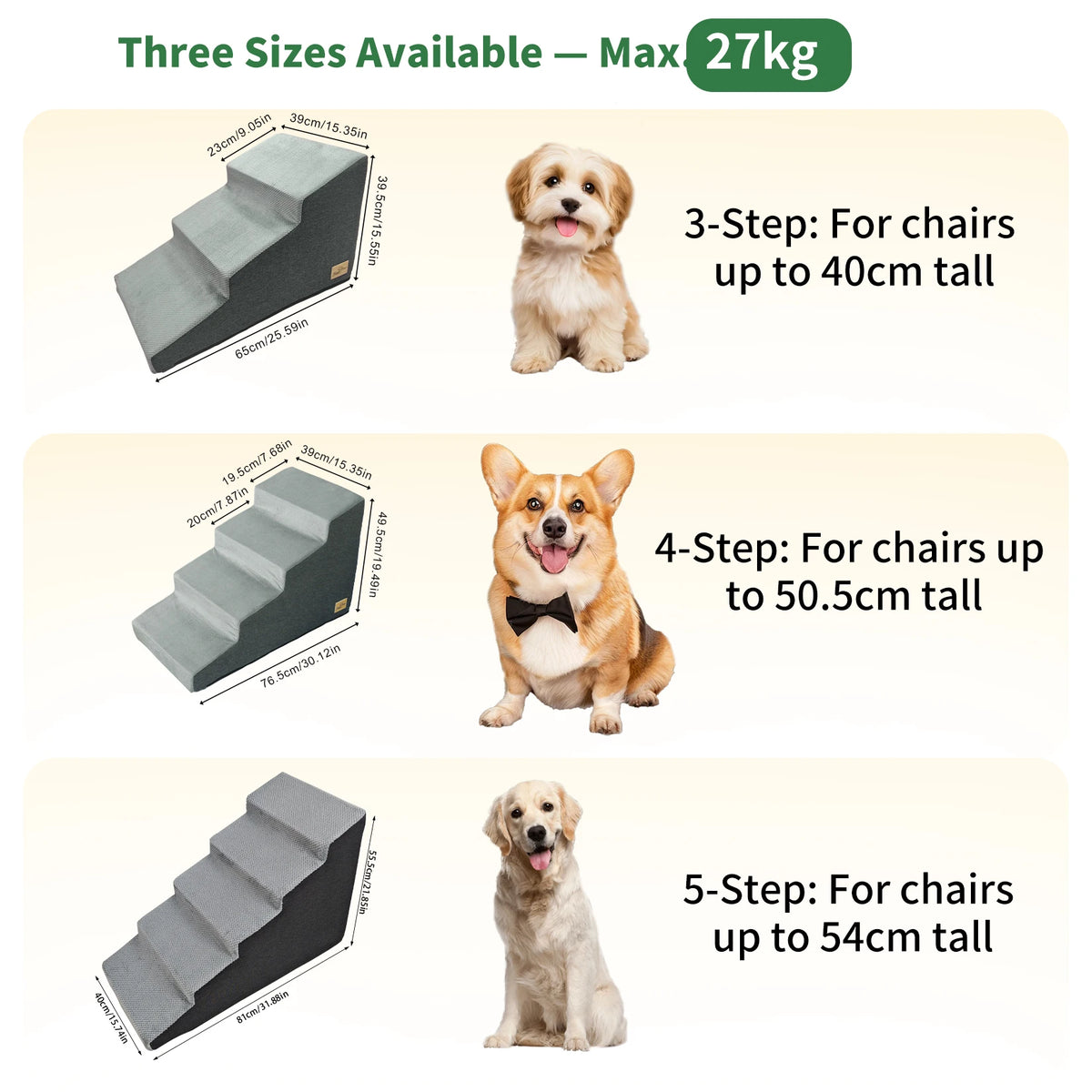 Small Dog Stairs, Ramp, Ladder High-Density Foam Sponge Dogs Sofa Removable and Washable Training Pet Ramp Stairs 3/4/5 Steps