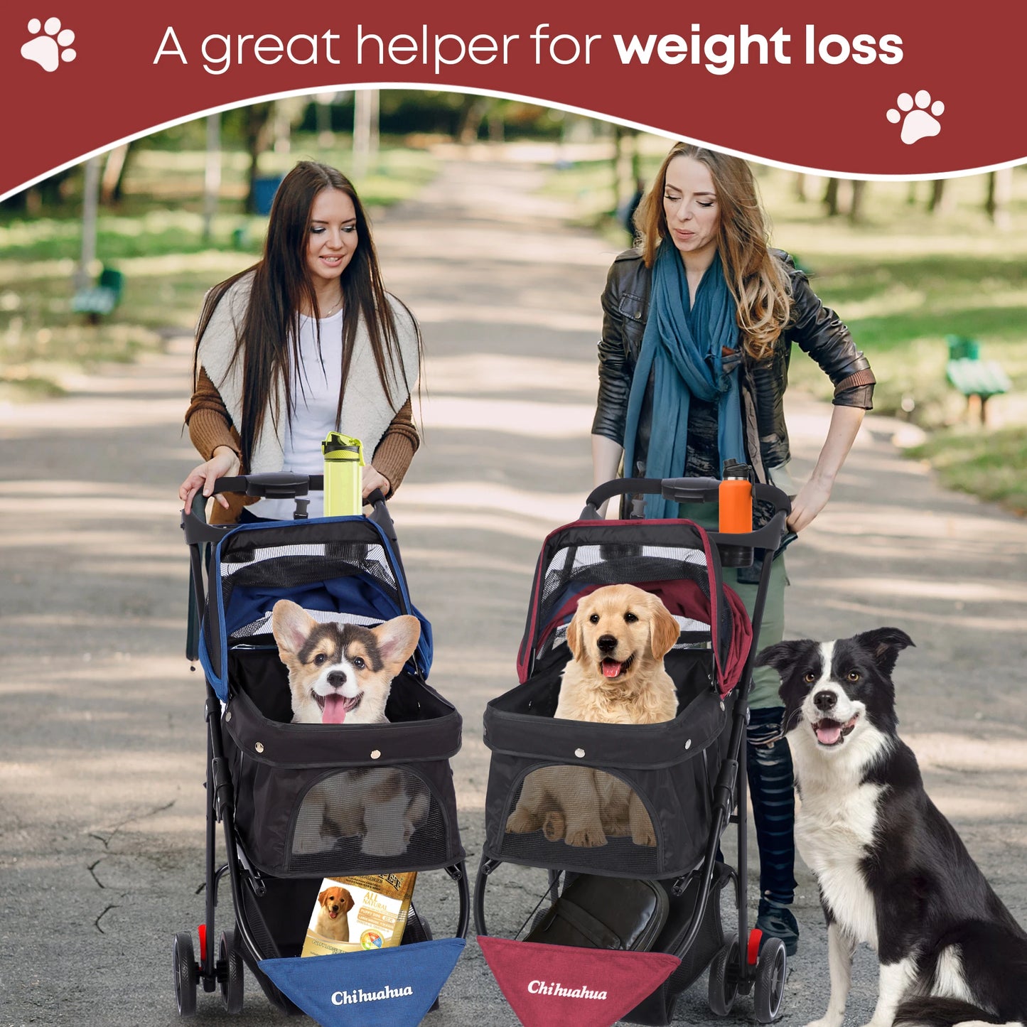 Pet Stroller For Small Medium Dogs 3 Wheels Foldable with Breathable Mesh Canopy Pet Travel Carrier Suitable Outdoor Travel