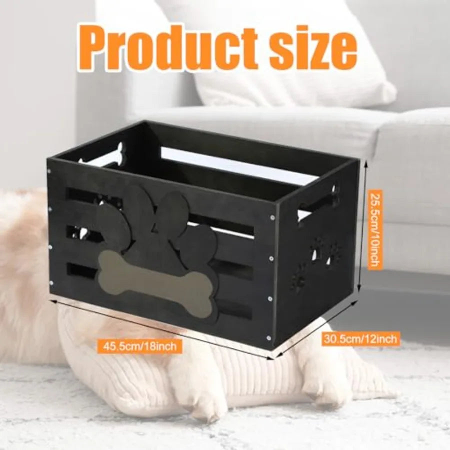 Dog Toy Basket Wood Dog Toy Bin Storage Baskets Box with Handles and Label Position Design Large Organizer with Caulk Board Personalization