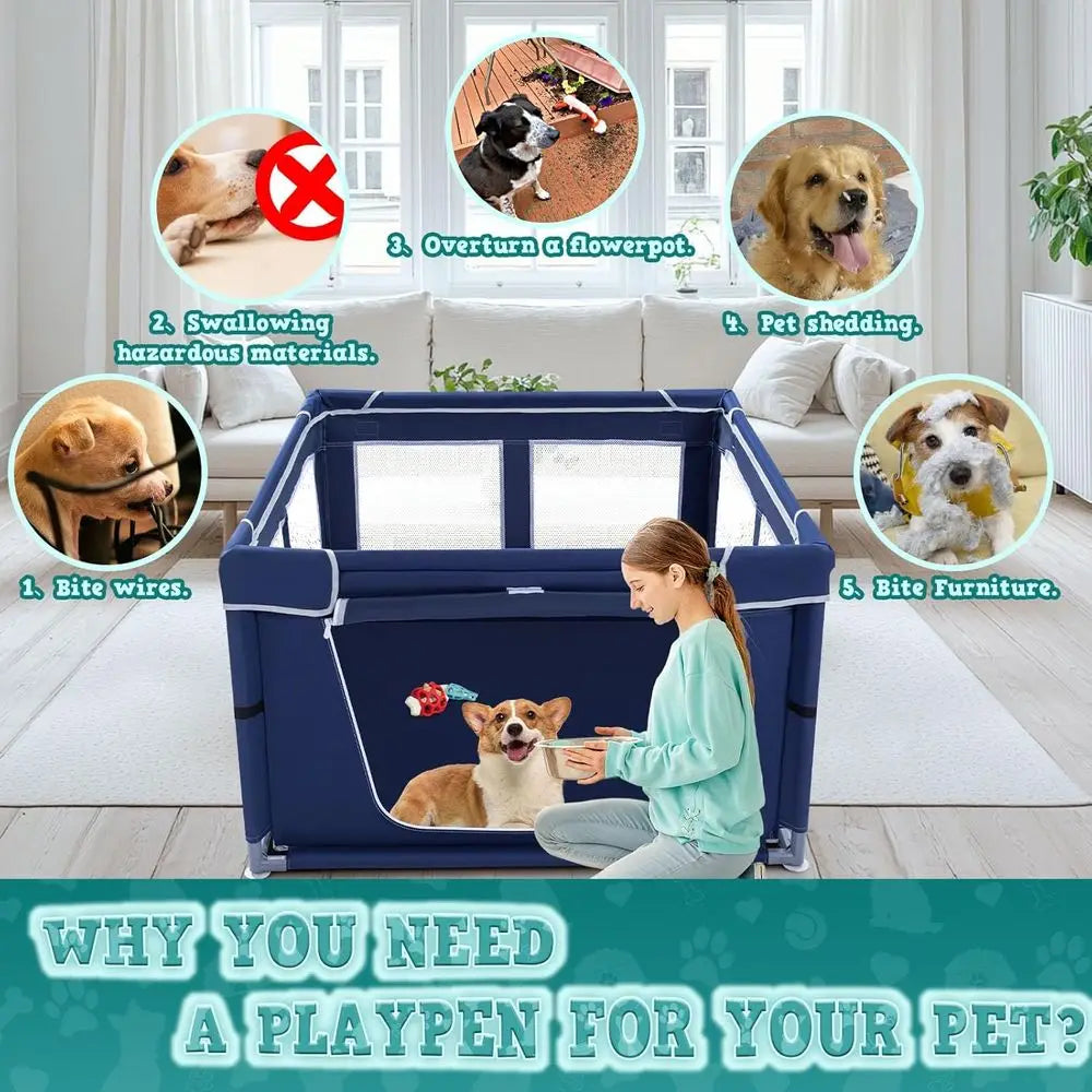 42x42x25.6 Inches Puppy Playpen with Gate, Dog Playpen for Puppies or Small Dogs, DogFence Pet Playpen for Indoor & Outdoor, Stu