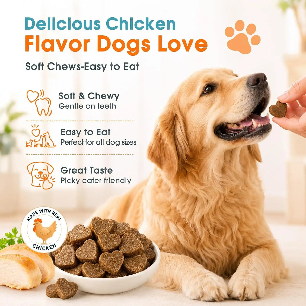 Soft Chews 120 Count Probiotics for Dogs Digestion & Stool Support – Bacillus Coagulans + FOS Prebiotics + Digestive Enzymes Formula