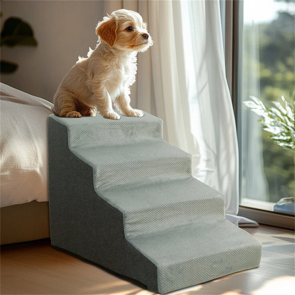 Small Dog Stairs, Ramp, Ladder High-Density Foam Sponge Dogs Sofa Removable and Washable Training Pet Ramp Stairs 3/4/5 Steps