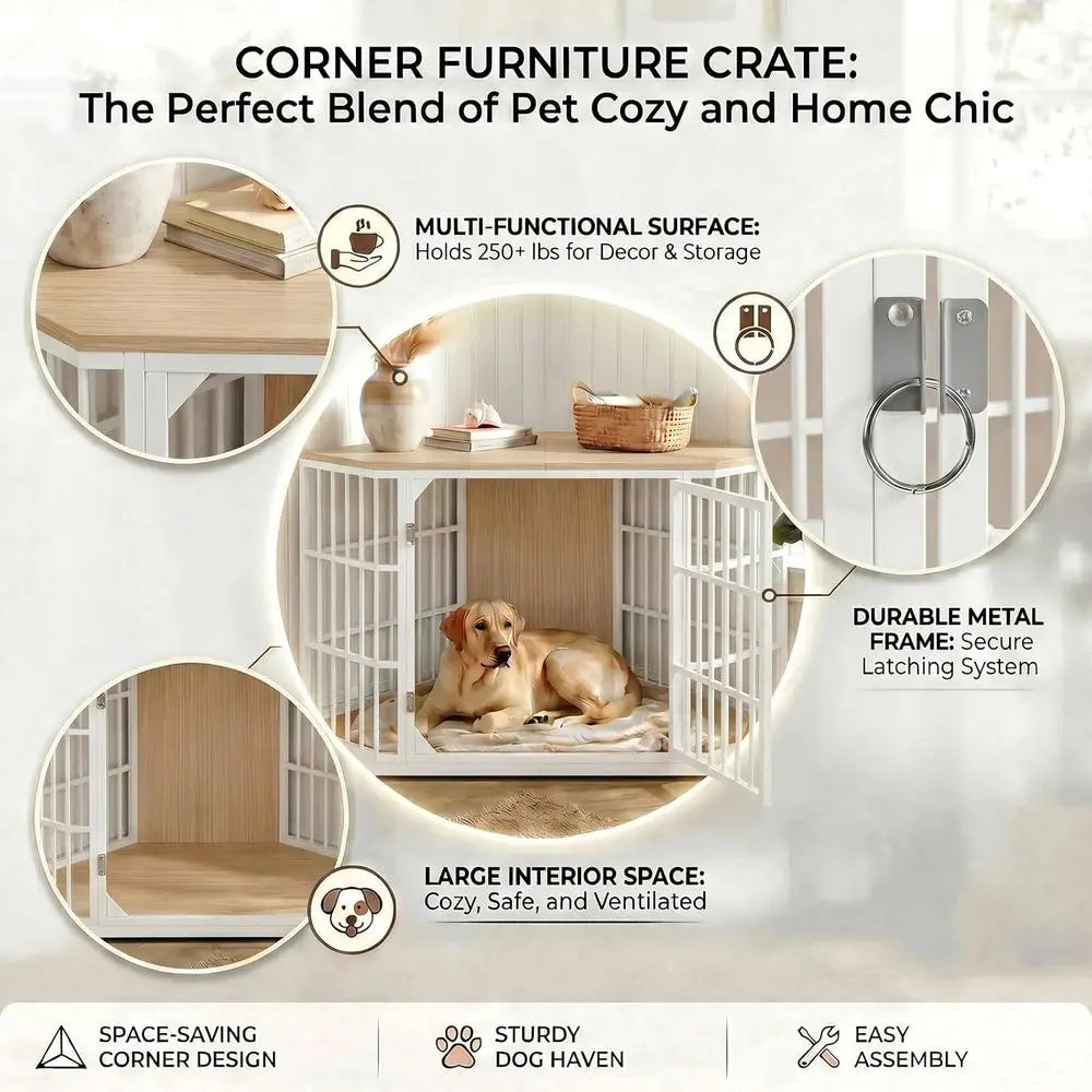 Dog Crate Furniture 52 Inch Wooden Dog Kennel Furniture, End Table Dog Crate or Large Dogs, Indoor Pet Crates Side Table or Dogs