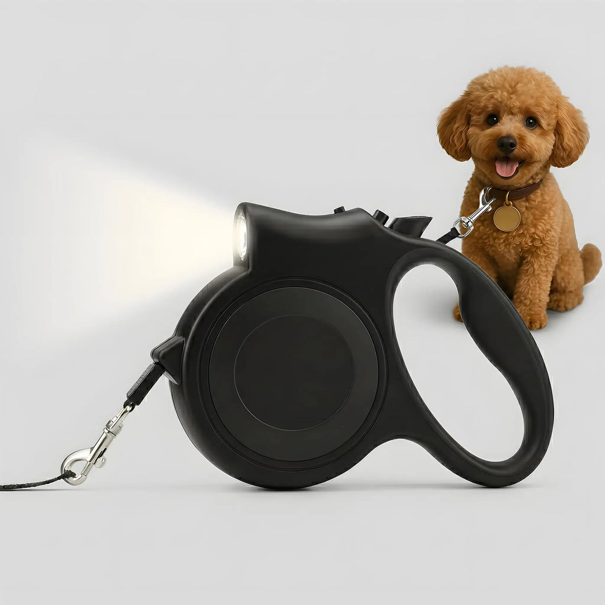 Retractable Dog Leash with LED Flashlight 5M/16FT, Ergonomic Anti-Slip Handle, Heavy Duty Nylon Pet Walking Leash for Dogs Under 25kg Night Walking