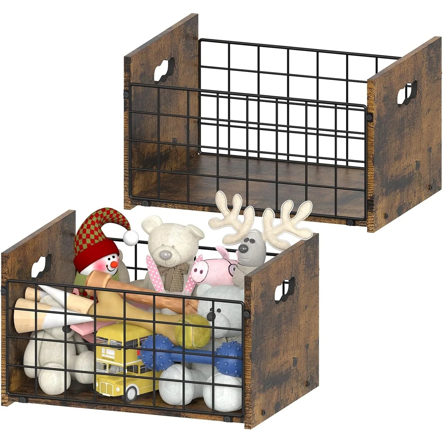 Metal Dog Toy Basket Organizer Wooden Pet Storage Box for Puppy/Small Dogs Multi-Purpose Chest for small dog toys