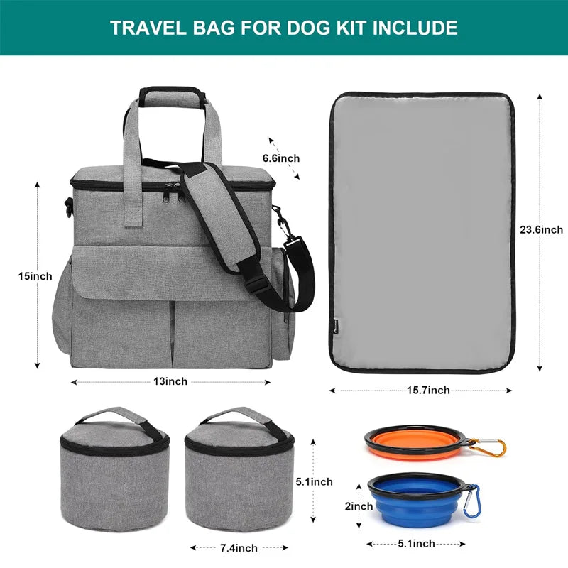 Travel Bag Set Airline Approved Dog Travel Organizer Weekend Tote Multi Function Pockets Supplies Bowls Containers