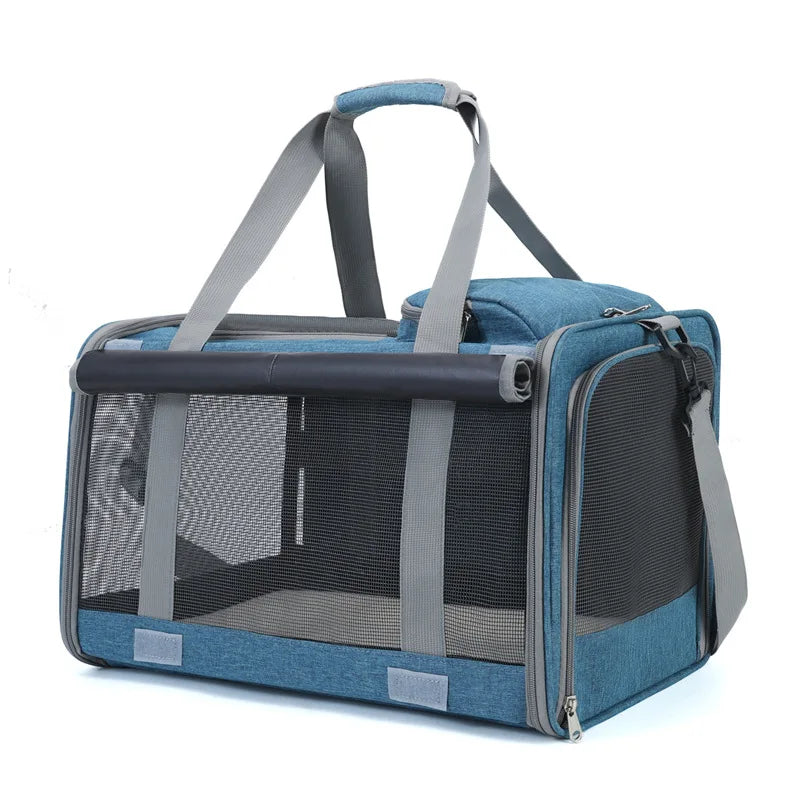 Portable Expandable Small Dog Travel Bag Soft-Sided Transparent Breathable Lightweight Handheld or Crossbody Outdoor Pet Bag Stylish