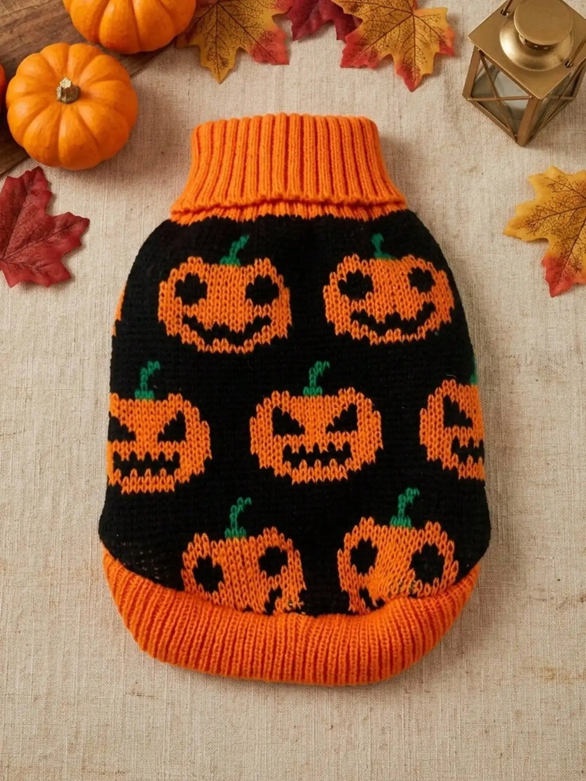 Pumpkin Face Printed 1 piece Sweater for Small And Medium Sized Dogs Halloween Ghost Festival Color Blocked Warm Knitted Sweater Pet Clothing