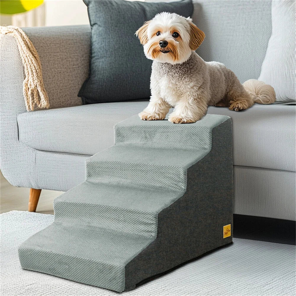 Small Dog Stairs, Ramp, Ladder High-Density Foam Sponge Dogs Sofa Removable and Washable Training Pet Ramp Stairs 3/4/5 Steps