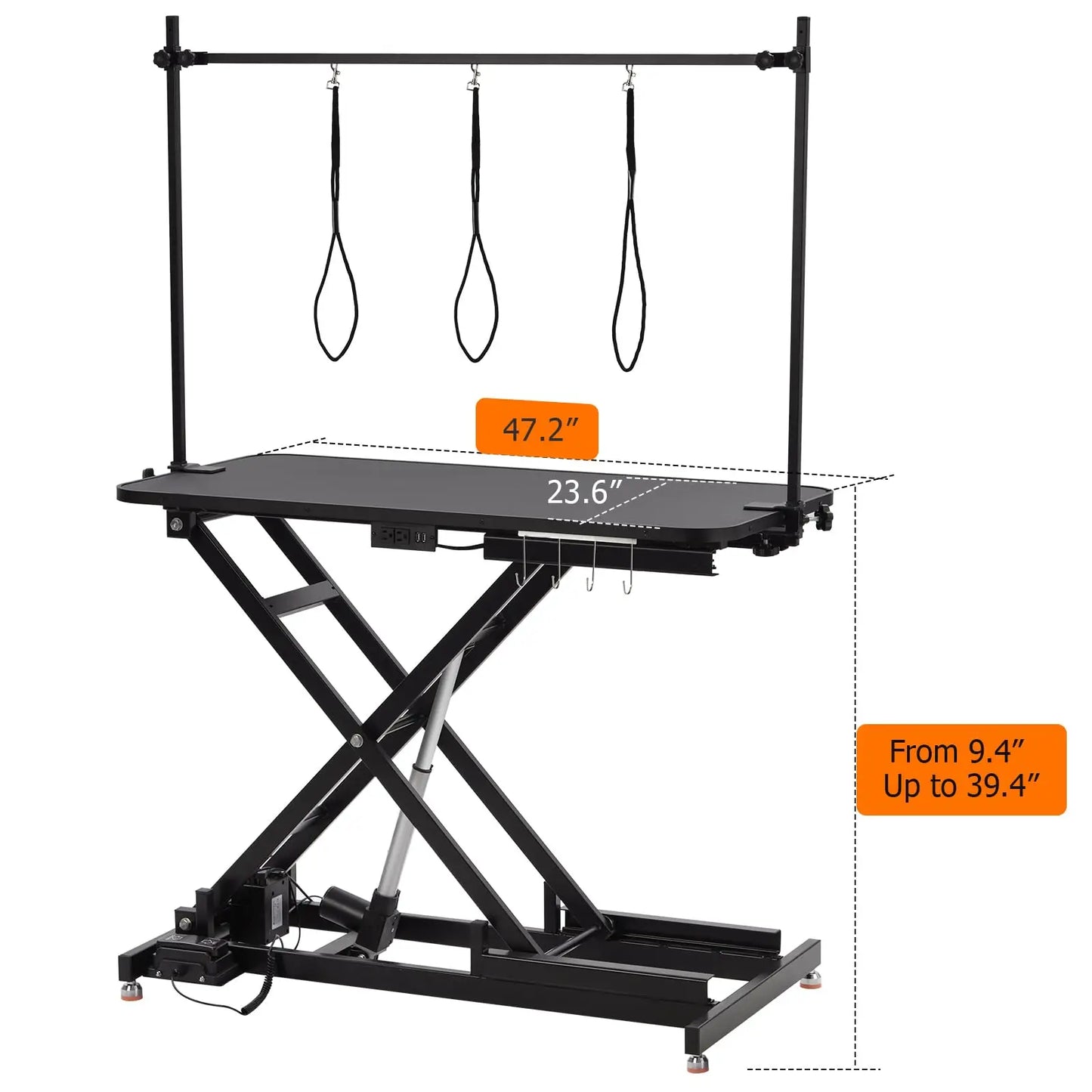 Electric Dog Grooming Table, Height Adjustable Pet Grooming Table with Arm, 264LBS Capacity, Anti-Slip Top & Tool Organizer, for Home/Professional Use, Black
