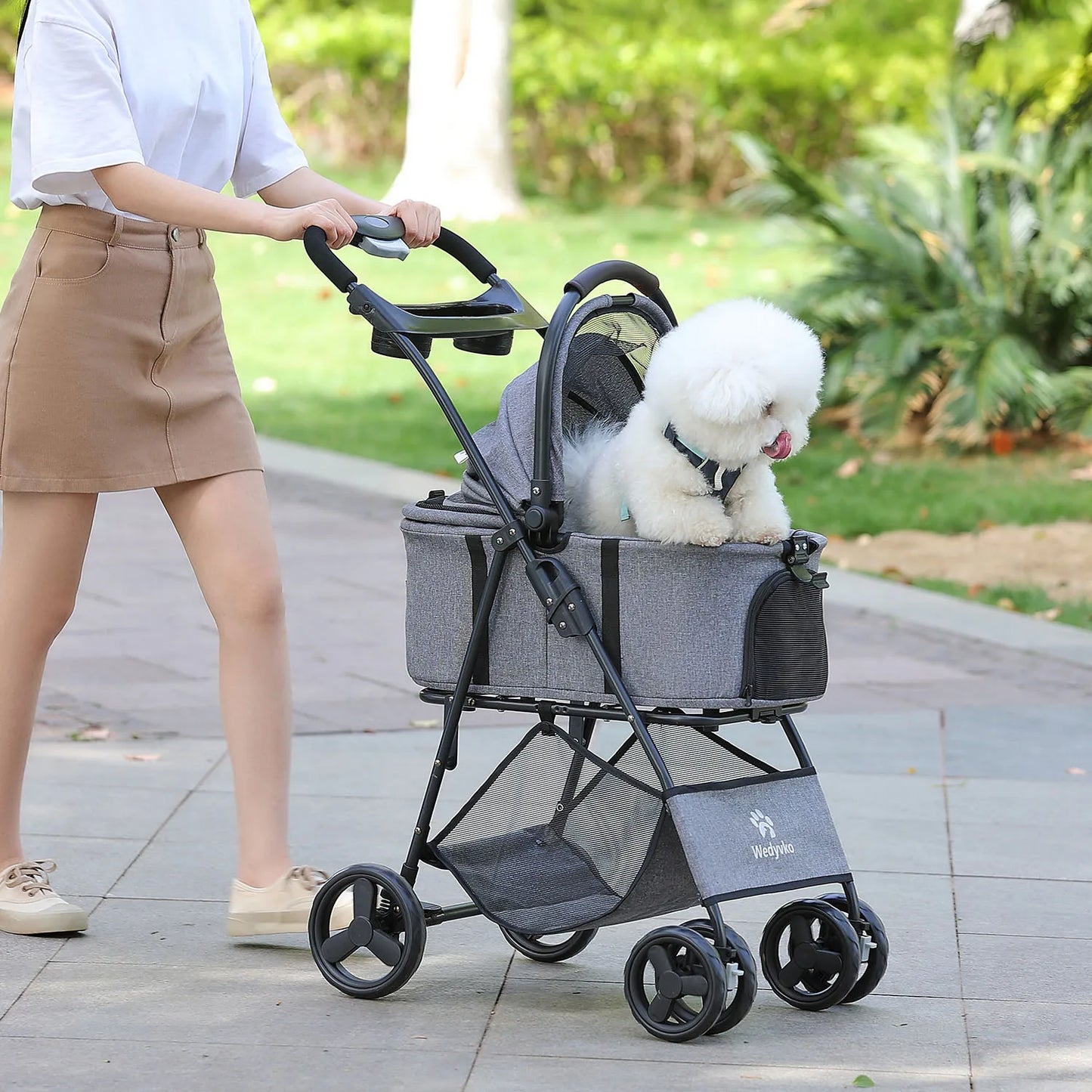 3 in 1 Pet Stroller with Removable Carrier, Folding Stroller for Small/Medium Dogs, Waterproof, All-Terrain, with Sun Screen