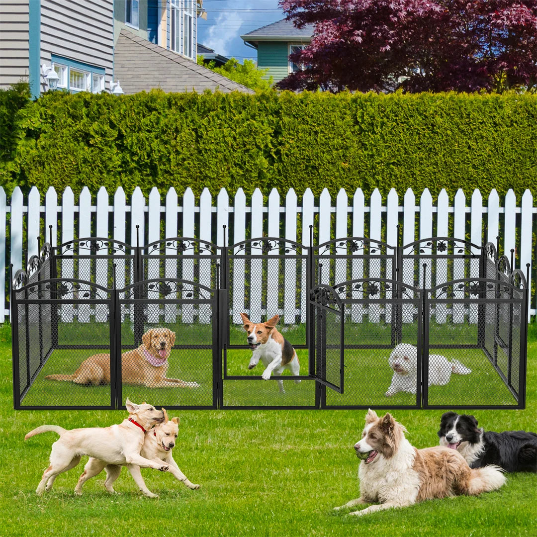 8 Panels DIY Heavy Duty Dog Playpen Pen Outdoor Indoor Dog Puppy Metal Fence with Waterproof Fertility Pad for Whelping, Training
