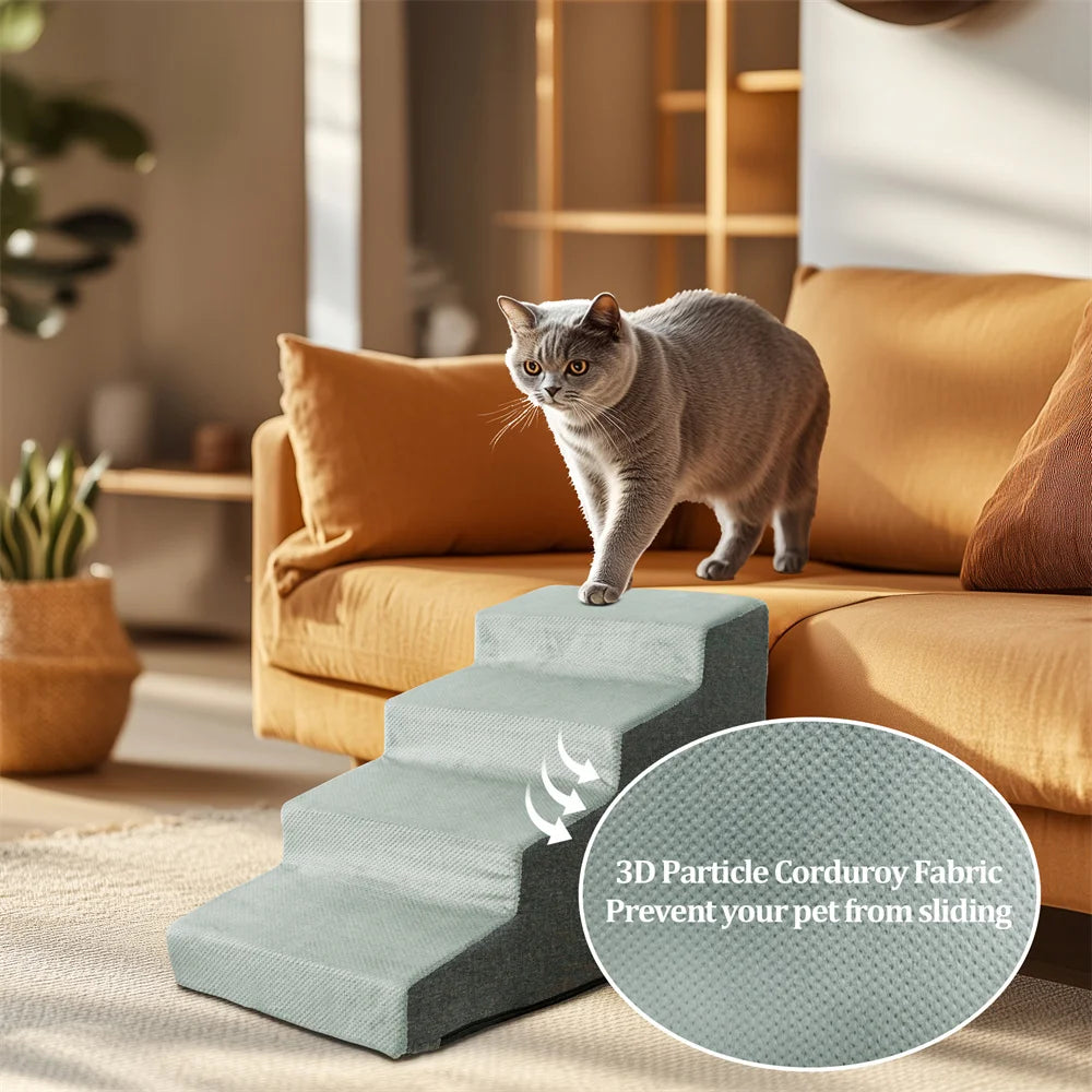 Small Dog Stairs, Ramp, Ladder High-Density Foam Sponge Dogs Sofa Removable and Washable Training Pet Ramp Stairs 3/4/5 Steps