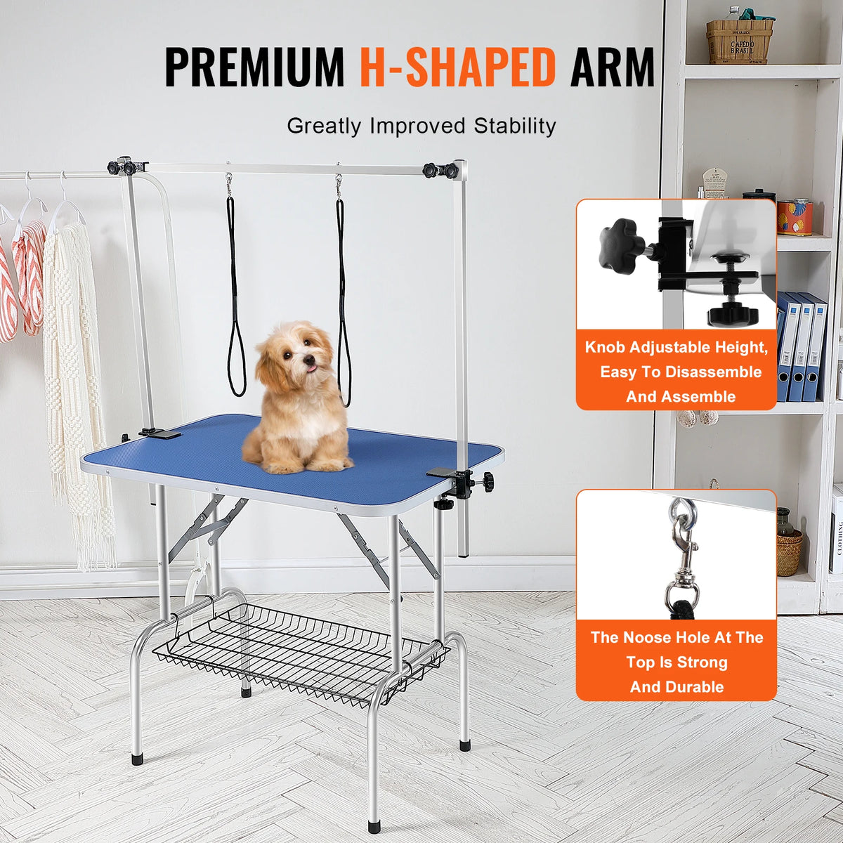 Pet Grooming Table Two Arms with Clamp Dog Station Foldable Pets Stand for Small Dogs with Grooming Loop
