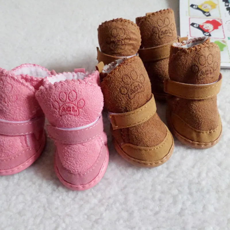 Small Dog Shoes 4pcs Thick Warm Rain Snow Carton Boots Walking Puppy Sneakers Dog Accessories