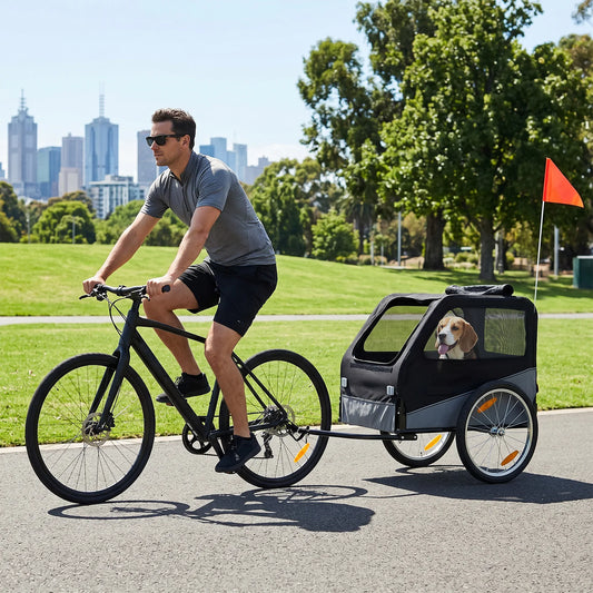 Foldable Dog Bike Trailer, Heavy Duty Steel Frame Pet Bike Carrier, 100 LBS Capacity Oxford Fabric Dog Carrier Bicycle Trailer with Mesh Window Reflectors for Small, Medium, and Large Dogs, Black