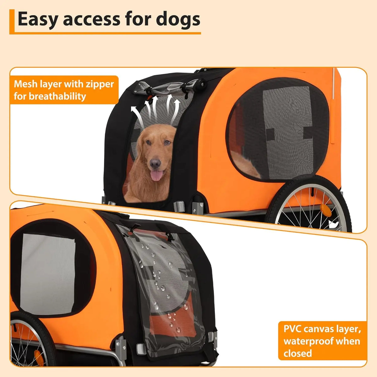 Large Dog Bike Trailer 88Lbs Capacity Pet Bicycle Carrier Foldable Oxford Fabric Universal Coupler with Quick Release Wheels
