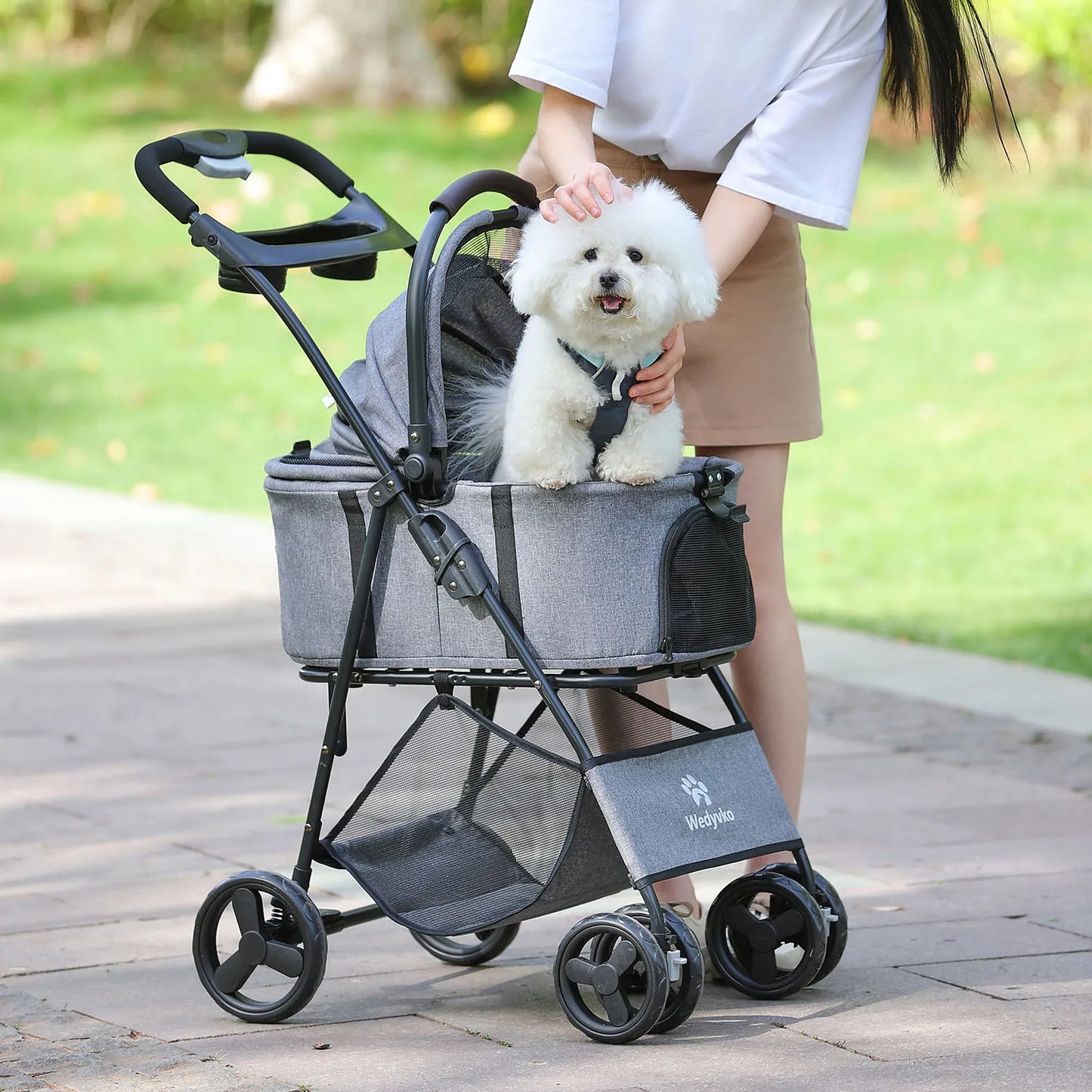 3 in 1 Pet Stroller with Removable Carrier, Folding Stroller for Small/Medium Dogs, Waterproof, All-Terrain, with Sun Screen