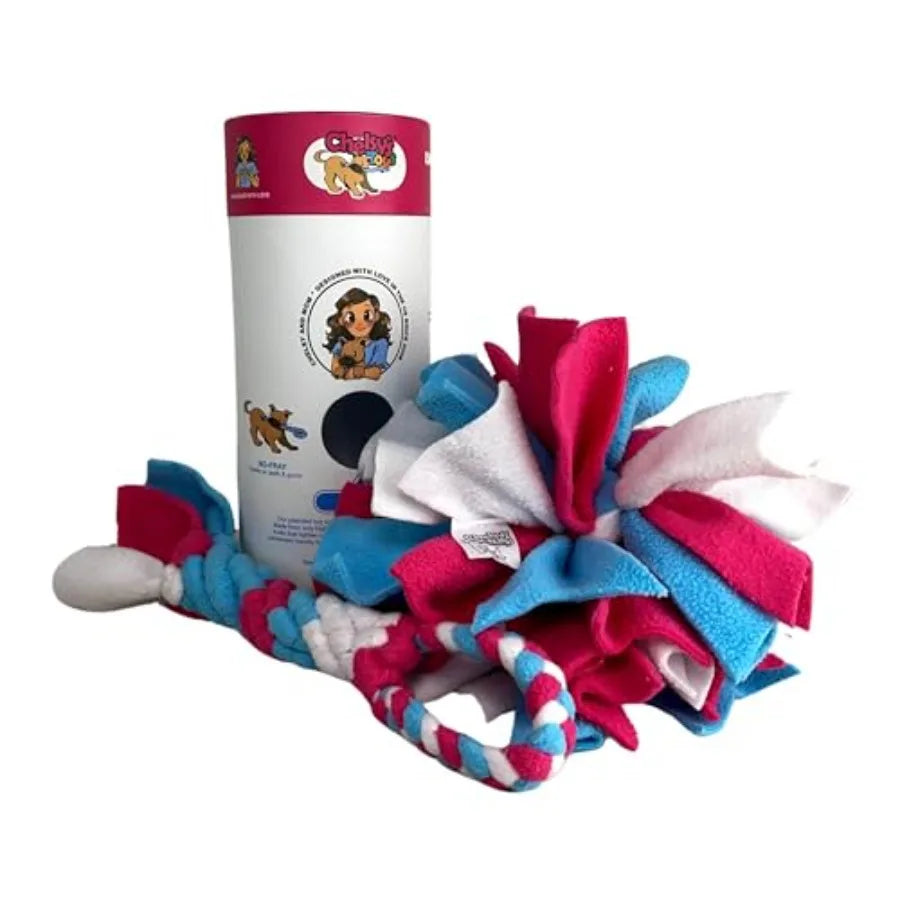 3-in-1 Enrichment Tube for Dogs - Tug Toy Treat Dispenser and Snuffle Ball Fleece Rope Dog Toy Tug of War Interactive Dog Treat