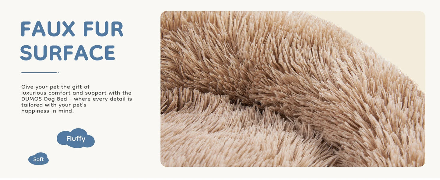 Calming Dog Bed for Small to Large Dogs Washable Pet Bed Anti-Slip Round Fluffy Plush Faux Fur Dog Bed