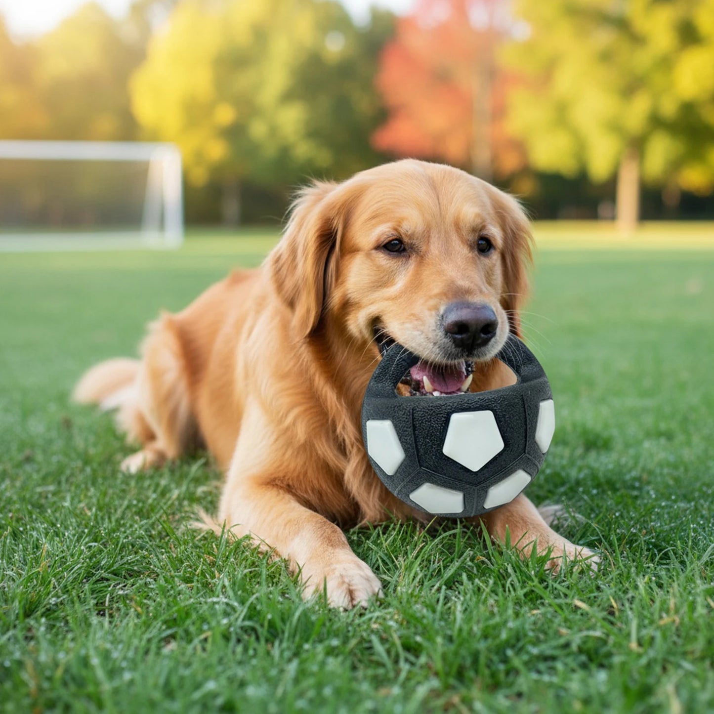 Dog Calming Ball with Handle Football Shape Interactive Squeaky Toy for Small Medium Large Breeds