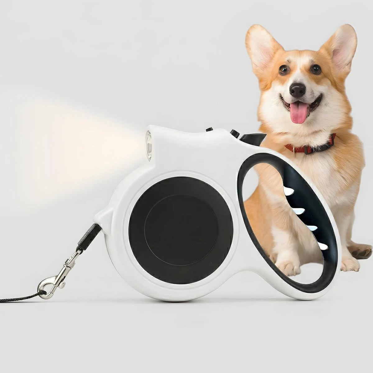 Retractable Dog Leash with LED Flashlight 5M/16FT, Ergonomic Anti-Slip Handle, Heavy Duty Nylon Pet Walking Leash for Dogs Under 25kg Night Walking