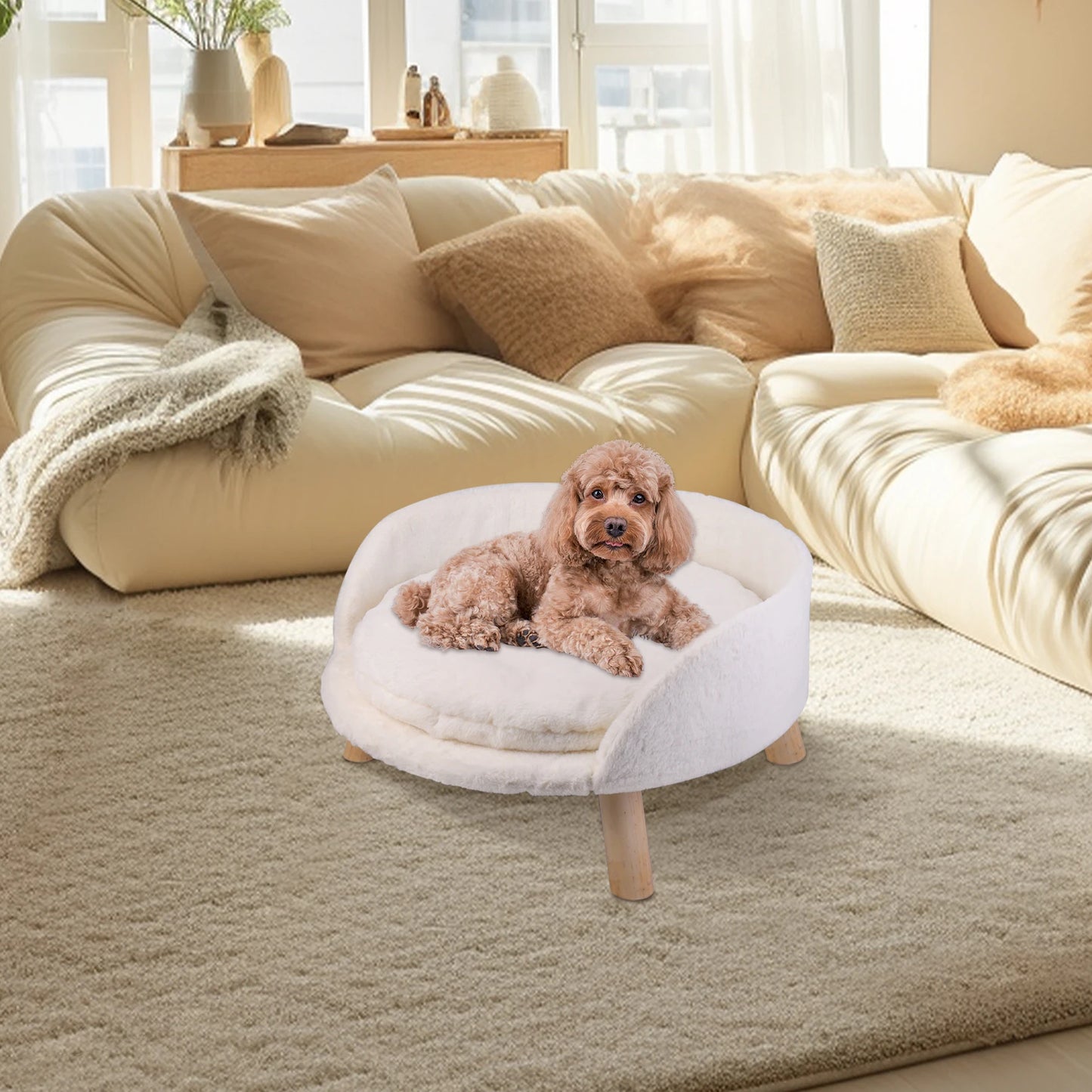 Elevated Dog Sofa Bed Raised Pet Chair Small Dog Couch Bed Removable Cushion Sleep House