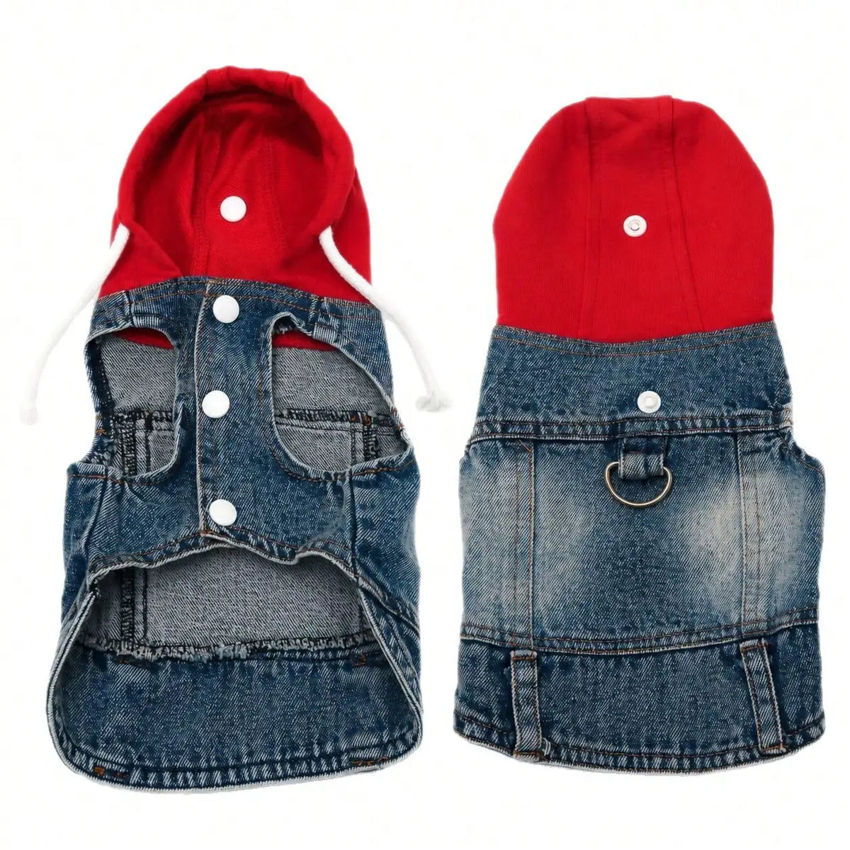 One Piece Pet Hoodie, Four-Season Denim Vest For Outdoor Wear, Drawstring Outfit For Dogs & Cats, Fit Teddy Bichon