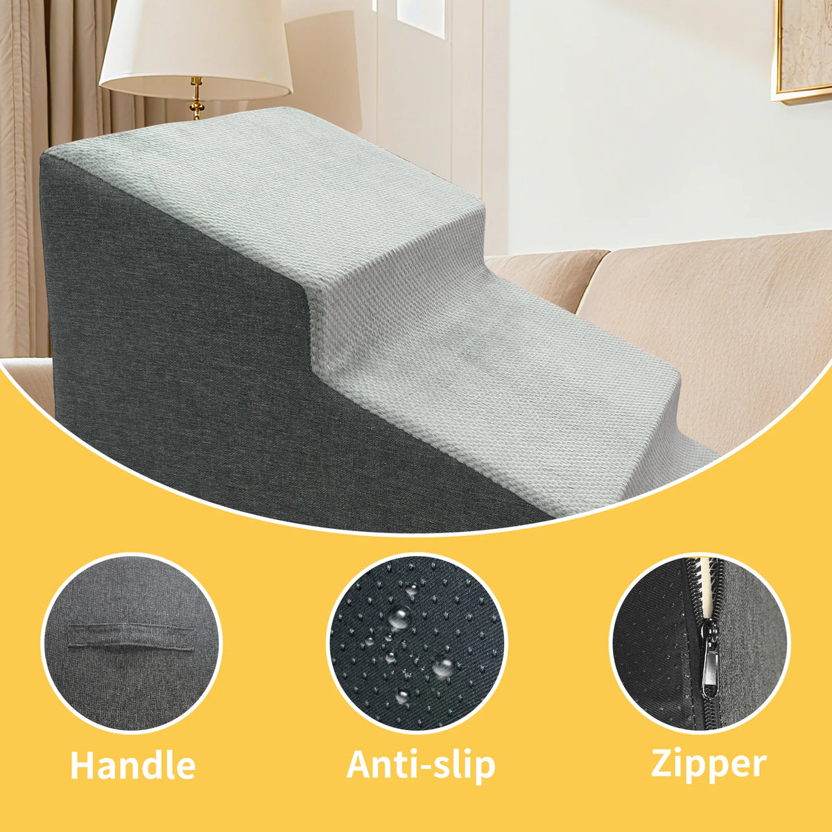 Small Dog Stairs, Ramp, Ladder High-Density Foam Sponge Dogs Sofa Removable and Washable Training Pet Ramp Stairs 3/4/5 Steps