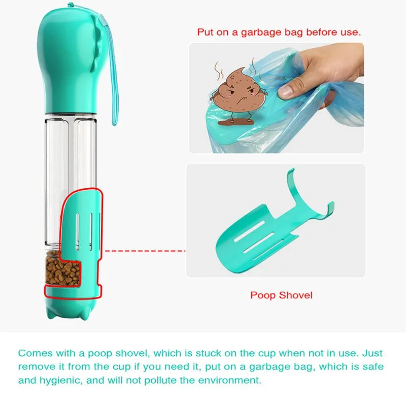 300ml Dog Water Bottle 4 in 1 Portable Pet Water Bowl Dispenser with Dog Whistle, Pet Travel Water Cup with Food Container