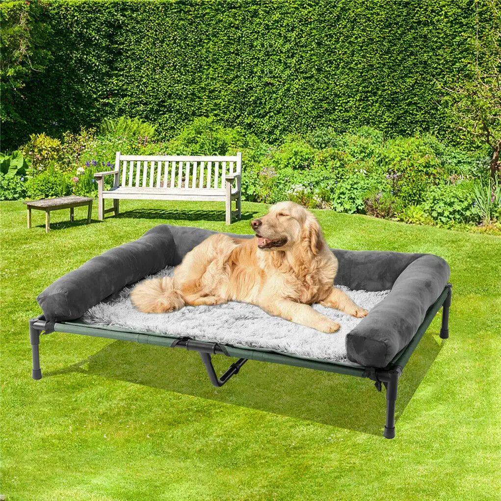 Dog Bed for Dogs Indoor Outdoor Elevated Pet Lounger Bed with Detachable Plush Bolster Cooling  Summer L XL 2XL