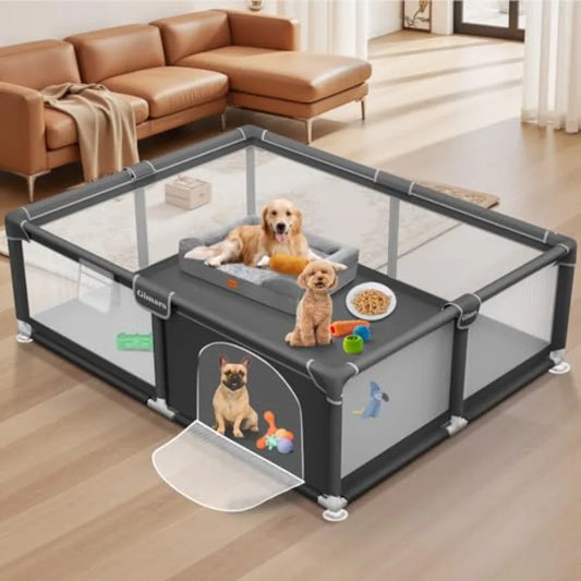 71x59x26 Inches Puppy Playpen with Gate Dog Playpen for Puppies or Small Dogs Sturdy Safety Dog Fence Pet Playpen with Thickene